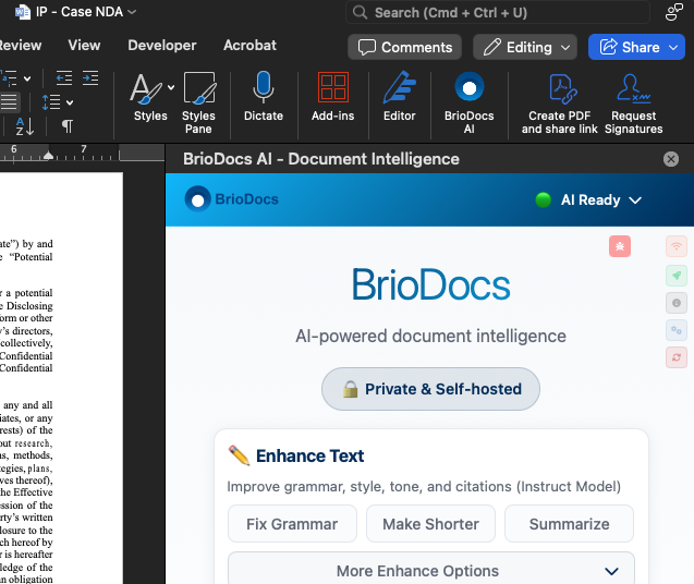 BrioDocs Word Add-in Interface
